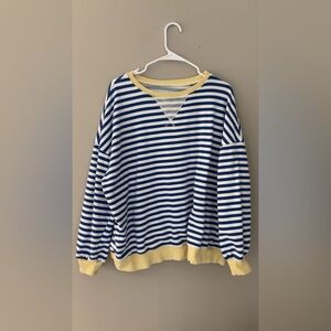 Striped Blue and Yellow Women's Crew Neck Sweater